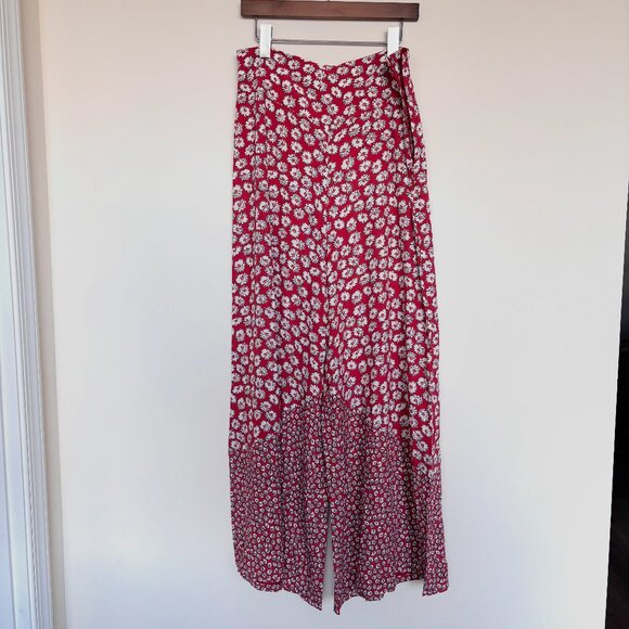 Anthropologie Red Wide Leg Floral Pants - Picture 1 of 5
